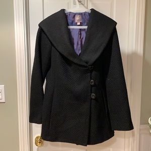 J Jill Wool Black Basketweave Coat with Hood